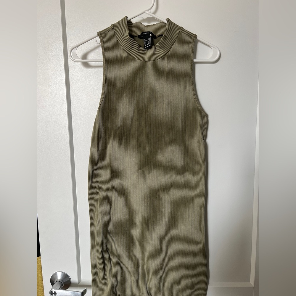 Olive Green Ribbed Sleeveless Top
